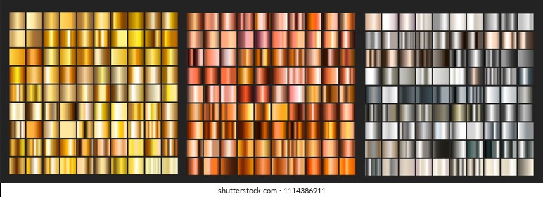 Set of rose gold silver gradients, texture. Vector illustration