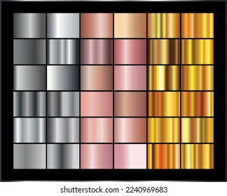 Set of rose gold silver gradients, texture. Vector illustration