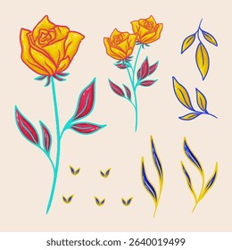 Set Of Rose Handdrawing Texture For Decoration Wedding Clip Art Etc	