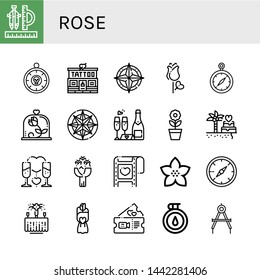 Set of rose icons such as Compass, Tattoo studio, Rose, Wedding, Flower, Romantic, Roses, Bouquet , rose