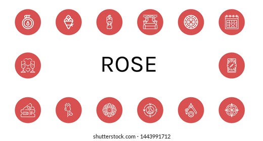 Set of rose icons such as Compass, Flower bouquet, Bouquet, Wedding, Windrose, Wedding day, Romantic, Rose , rose