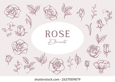 Set of Rose Line Art Elements
