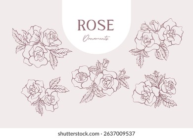 Set of Rose Line Art Ornaments
