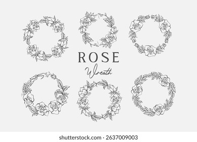 Set of Rose Line Art Wreath