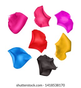 Set rose petals bright different colors, close-up on a white background can be used for design of romantic greetings. Vector EPS 10 illustration