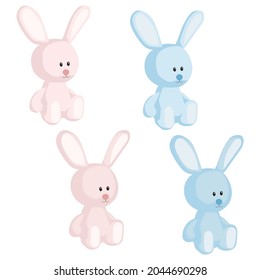 Set of rose pink sky blue bunny hare toy rabbit babby sitting