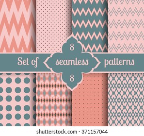 Set rose quartz and serenity geometric Patterns.  2016 colors of the year. Vector illustrations.