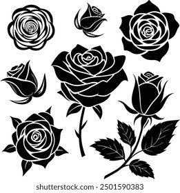 set of rose silhouette vector ,black rose