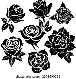 set of rose silhouette vector ,black rose