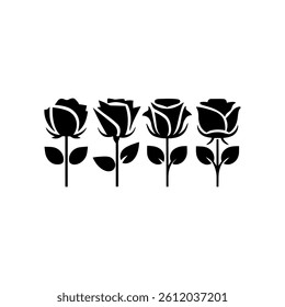 A Set Of Rose Silhouette With A White Background.
