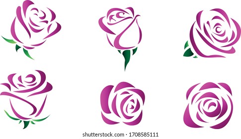 Set of rose silhouettes design elements illustration.