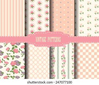 set of rose and sweet pink seamless pattern, vintage design Pattern Swatches, vector, Endless texture can be used for wallpaper, pattern fills, web page,background,surface