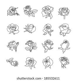 set of rose symbols, decorative vector illustration