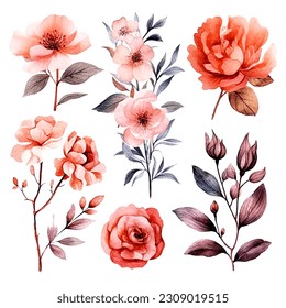 set of rosegold watercolor floral