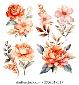 set of rosegold watercolor floral