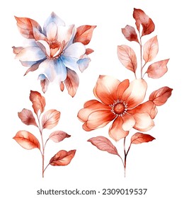 set of rosegold watercolor floral