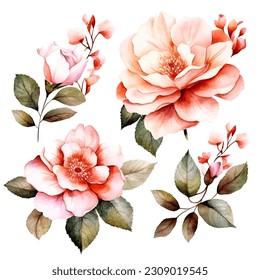 set of rosegold watercolor floral