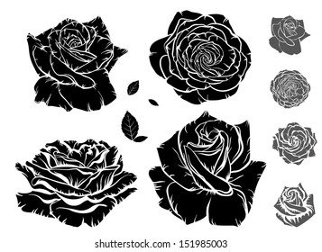set of roses black silhouettes and shapes 