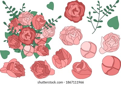 It is set of roses. It is clip-art flat style. Vector illustration