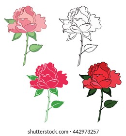 Set of roses in different art style. Decorative elements for your design.