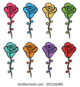 Set of roses of different colors