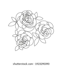 A set of roses drawn by one continuous line. Vector illustration, minimalism, simplicity, lineart. Postcard, poster, symbol, emblem, for label, packaging, print for clothes, tattoo, embroidery, engrav
