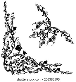 Set of roses floral corner vector calligraphic design elements