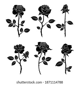 Set roses flowers isolated on white background. Roses silhouettes collection