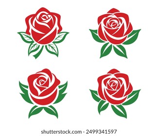 Set of roses with leaves, combo Package collection, Logo Icon Vector Art illustration design