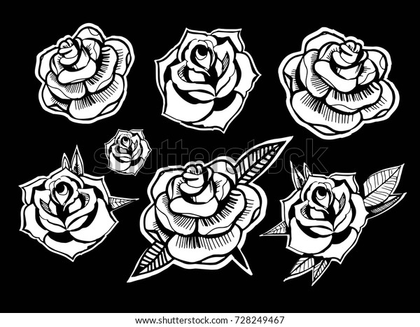 Image Vectorielle De Stock De Set Roses Old School Tattoo Style 728249467