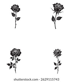 Conjunto de rosas siluetas y siluetas de rosas
