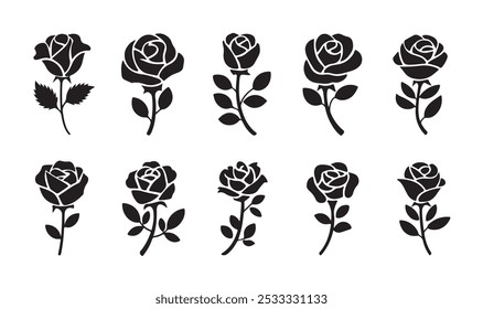 Set of roses silhouettes. Rose icon