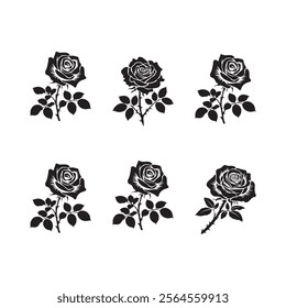 Set of roses silhouettes. Rose icon