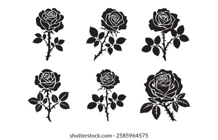 Set of roses vector silhouette. Rose icon illustration