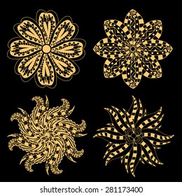 Set of Rosette ornament. Isolated on black. Vector Illustration