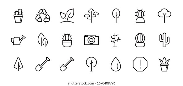  A set of Rosteniya Icons, and garden care, Vector illustration, Contains Icons such as tree, cactus, watering can, spade, flower and much more. on a white background, editable bar 480x480.