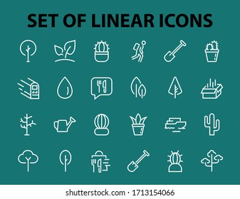 A set of Rosteniya Icons, and garden care, Vector illustration, Contains Icons such as tree, cactus, watering can, spade, flower and much more. on a white background, editable bar 480x480.