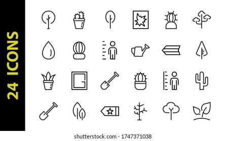 A set of Rosteniya Icons, and garden care, Vector illustration, Contains Icons such as tree, cactus, watering can, spade, flower and much more. on a white background, editable bar 480x480.