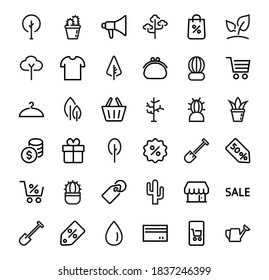 A set of Rosteniya Icons, and garden care, Vector illustration, Contains Icons such as tree, cactus, watering can, spade, flower and much more. on a white background, editable bar 480x480.