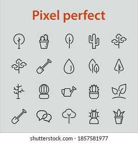 A set of Rosteniya Icons, and garden care, Vector illustration, Contains Icons such as tree, cactus, watering can, spade, flower and much more. on a white background, editable bar 480x480.