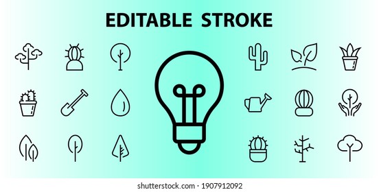 A set of Rosteniya Icons, and garden care, Vector illustration, Contains Icons such as tree, cactus, watering can, spade, flower and much more. on a white background, editable bar 480x480.