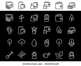 A set of Rosteniya Icons, and garden care, Vector illustration, Contains Icons such as tree, cactus, watering can, spade, flower and much more. on a white background, editable bar 480x480.
