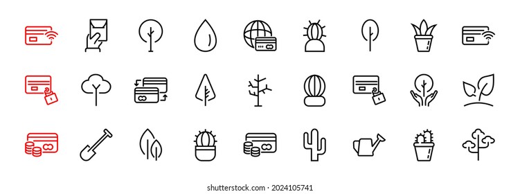 A set of Rosteniya Icons, and garden care, Vector illustration, Contains Icons such as tree, cactus, watering can, spade, flower and much more. on a white background, editable bar 480x480.