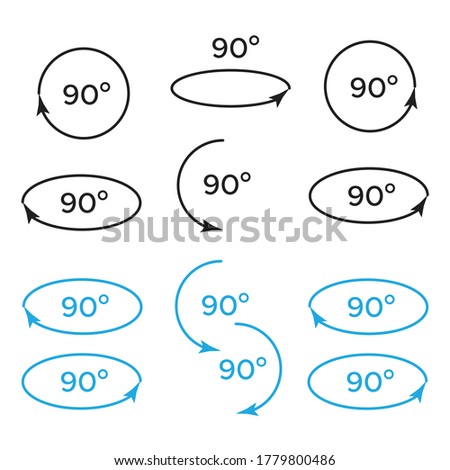 Set of rotate 45, 90, 180 and 360 icons. Rotation degree 180