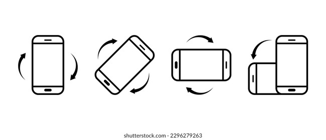 Conjunto de iconos de vectores de teléfono de rotación. Rotación de smartphone horizontal o vertical. Inclinación del dispositivo con flechas. Vector 10 Eps.