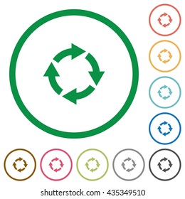 Set of Rotate right color round outlined flat icons on white background