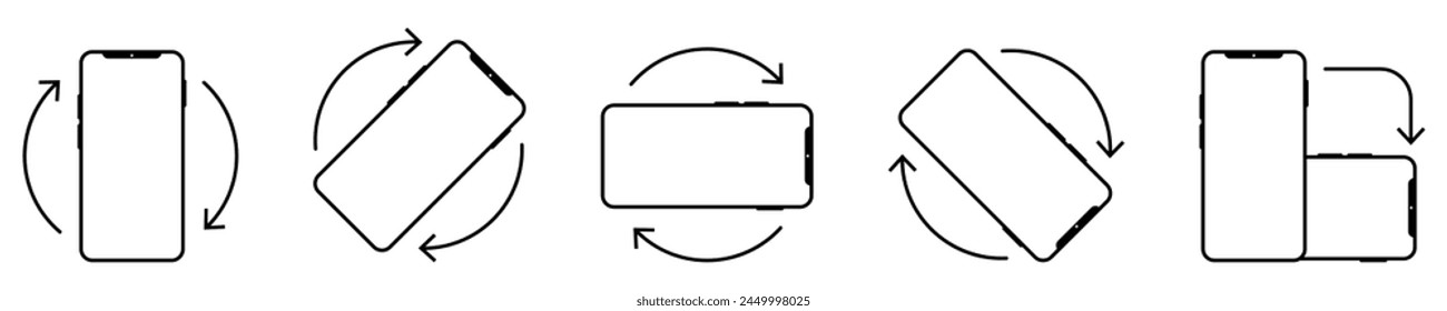 Set of rotate smartphone icons. Horisontal or vertical rotation icons. Vector illustration