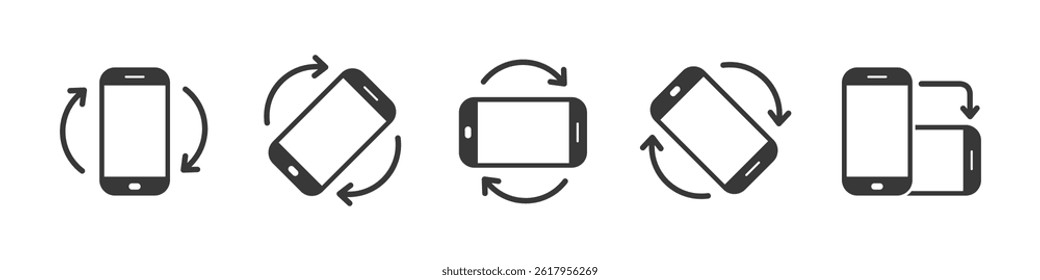 Set of rotate smartphone vector icons. Mobile phone screen rotation. Device rotation signs, rotate smartphone. Horizontal or vertical rotation symbols. Vector illustration.