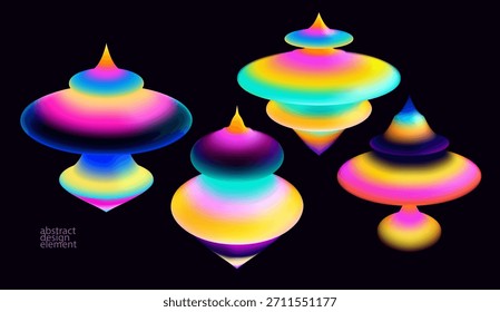 Conjunto de Formas geométricas 3D giratorias. Colección de formas de gradientes abstractos coloridos.