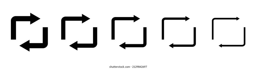 Un conjunto de iconos de flecha giratorios por tamaño. Vectores editables.
